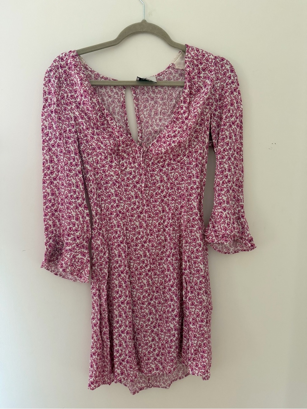 Reformation Pink Floral Long-Sleeve V-Neck Dress